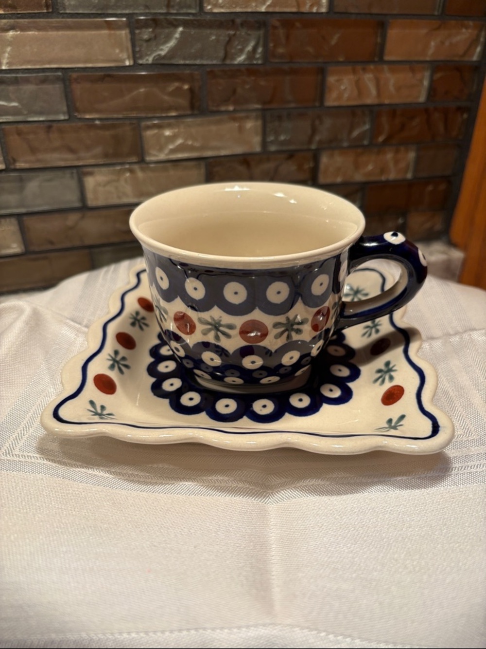 Decorative Blue and White Ceramic Espresso Cup and Saucer Set